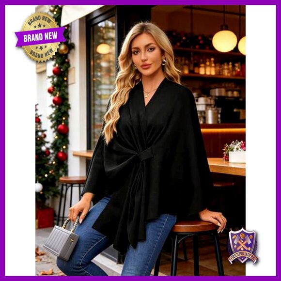 Soft Rayon Blend Poncho Shawl Wrap One Size Fits Most All Seasons - Picture 2 of 7